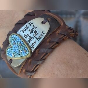 Brown Leather Bracelet with Inspirational Message